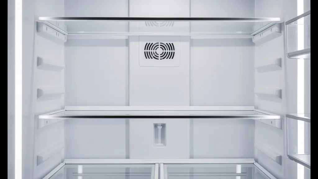 Vue intérieure d'un réfrigérateur moderne montrant le système de froid ventilé